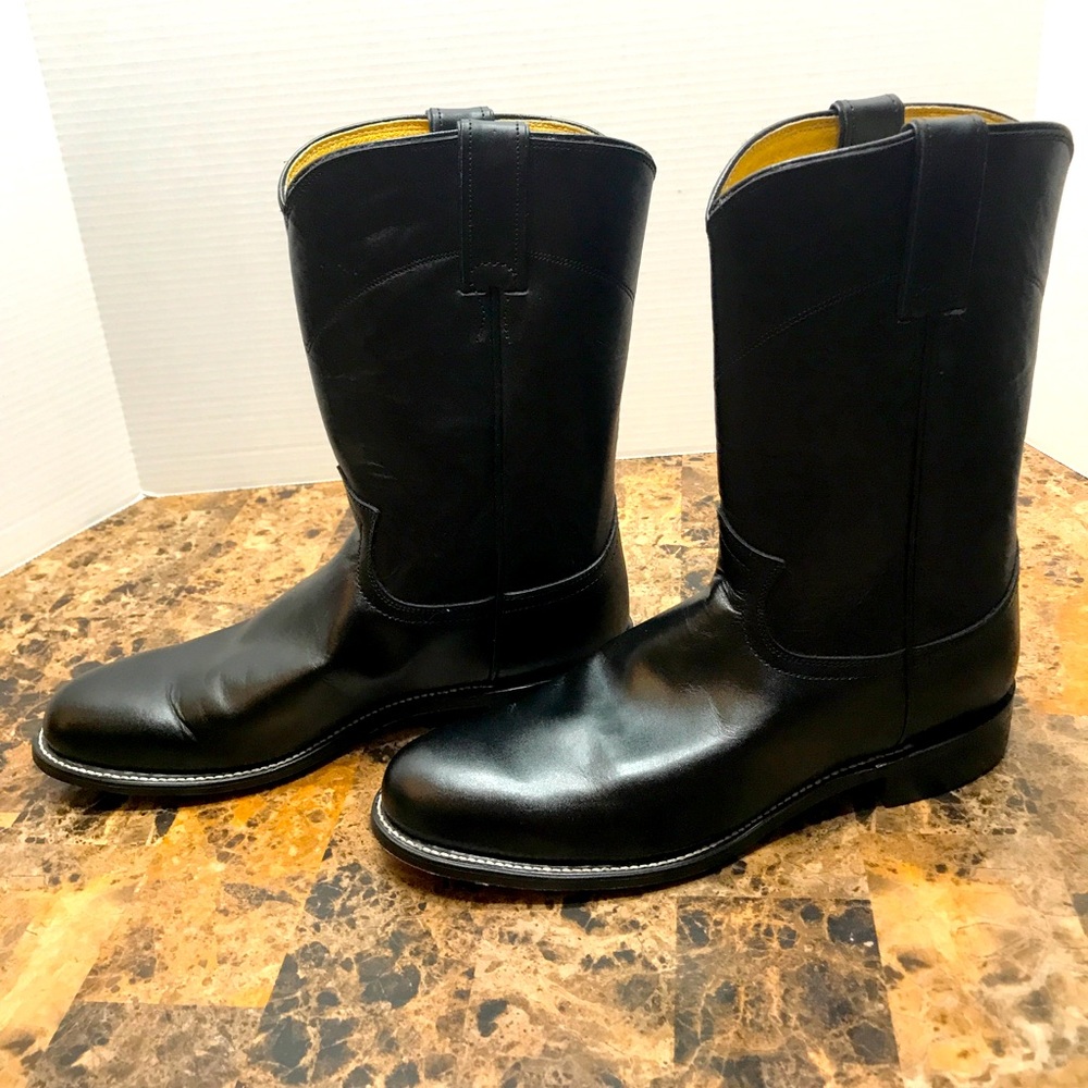 Justin Original Black Leather Roper Boot 9.5